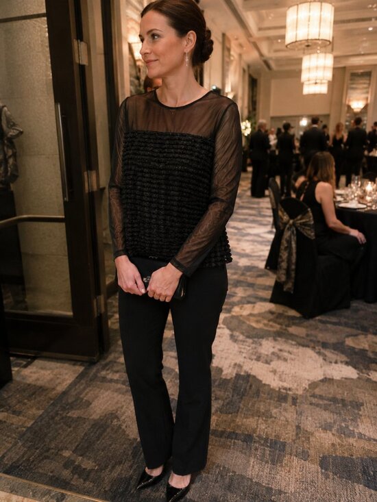 New York Collection Tops - Black Graphic Boxy 3/4 Sleeve Blouse by New York Collection